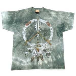 Vtg 1997 The Mountain Peace Pipe Dreamcatcher Tie Dye Tee XL 24.5x29.75